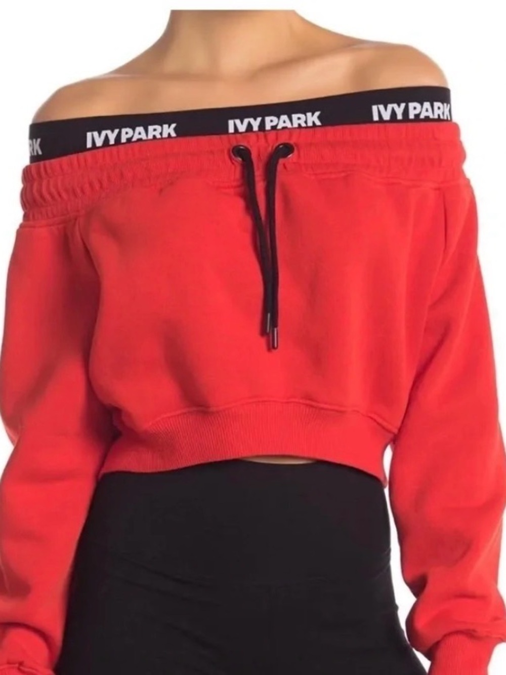 Ivy Park Off the Shoulder Crop Sweatshirt Size XS Red Streetwear